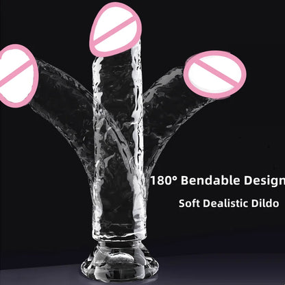 Gode réaliste en silicone – Jouet doux et réaliste avec base à ventouse