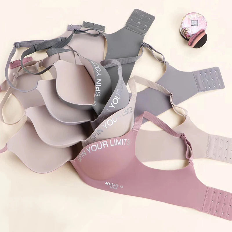Brassière décolletée en V sans coutures pour femme – Imprimé lettres