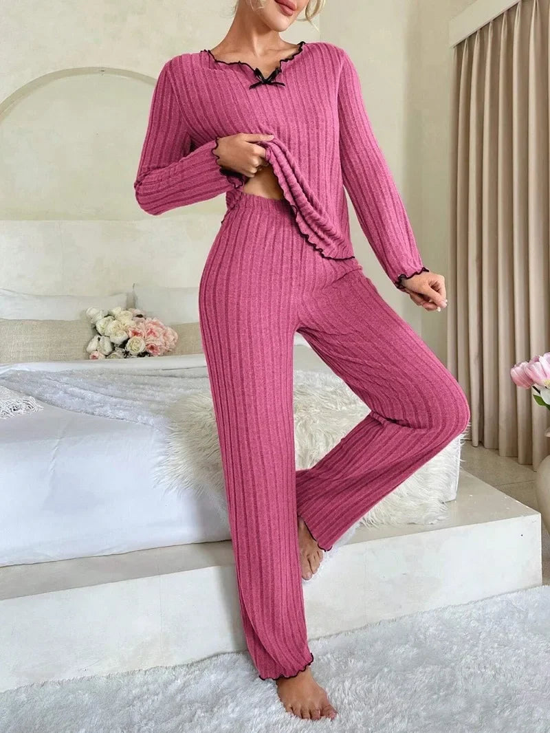 Pyjama côtelé pour femme – Vêtements de détente automne-hiver