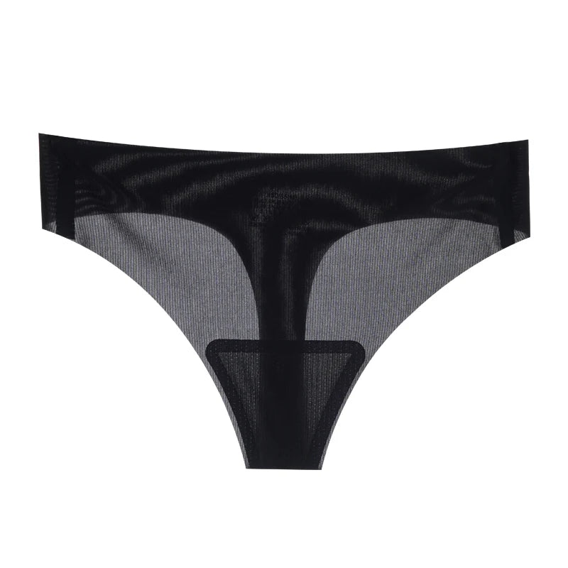 Lot de 3 strings transparents ultra-fins pour femme, sous-vêtements sexy sans couture, taille basse, couleur unie, séchage rapide