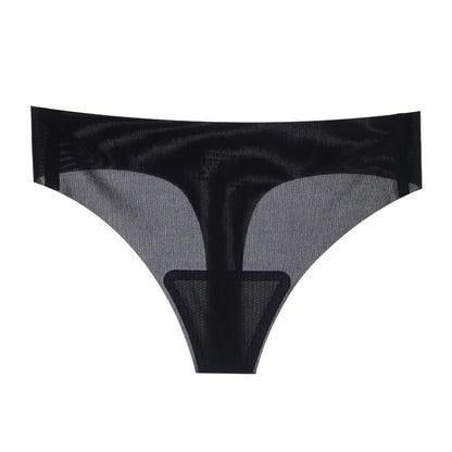 Lot de 3 strings transparents ultra-fins pour femme, sous-vêtements sexy sans couture, taille basse, couleur unie, séchage rapide