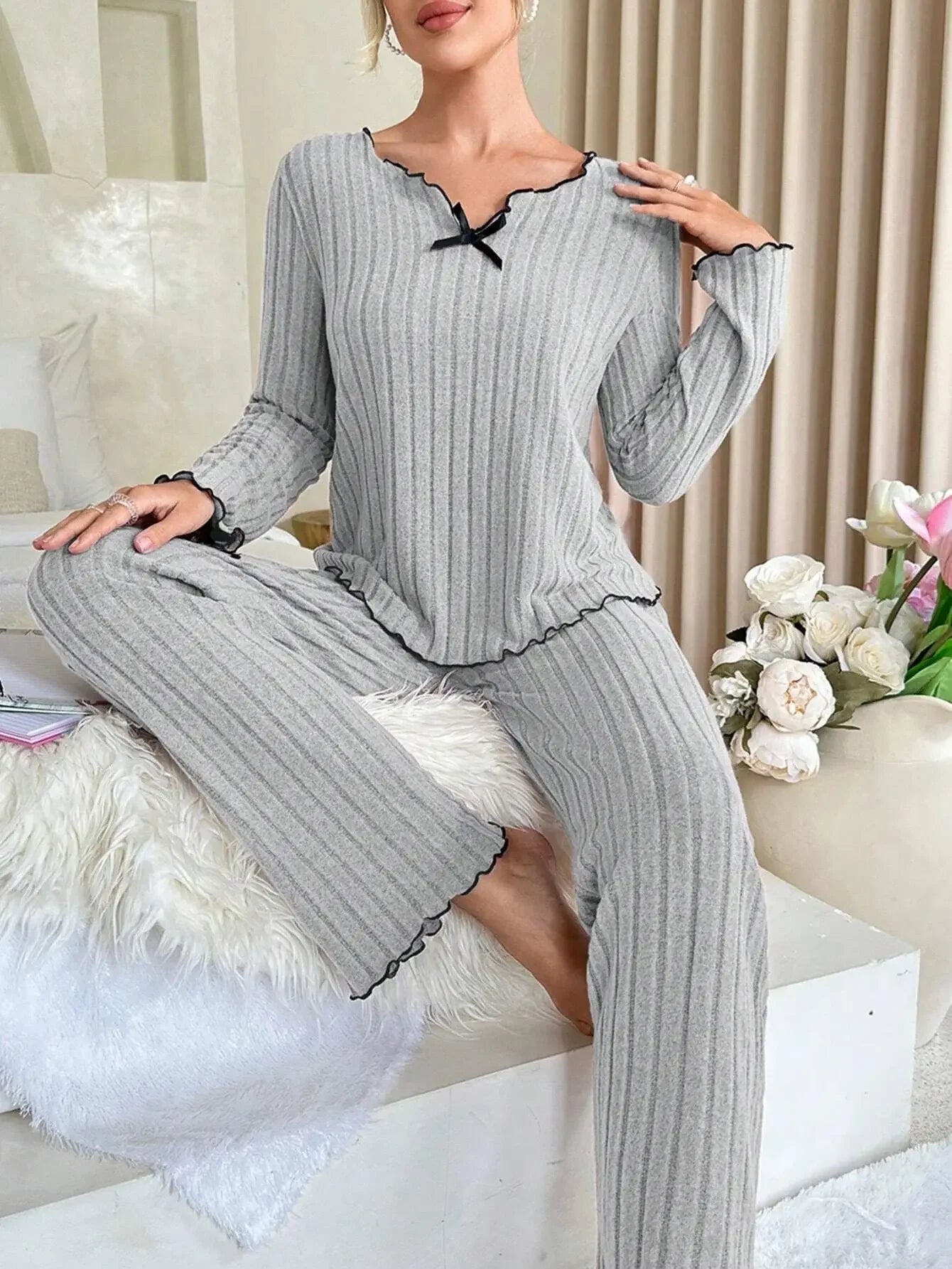 Pyjama côtelé pour femme – Vêtements de détente automne-hiver