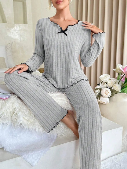 Pyjama côtelé pour femme – Vêtements de détente automne-hiver