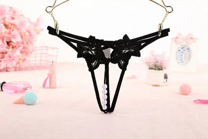 String en perles pour femme – Lingerie sexy à entrejambe ouvert