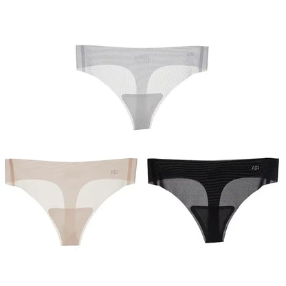 Lot de 3 strings transparents ultra-fins pour femme, sous-vêtements sexy sans couture, taille basse, couleur unie, séchage rapide