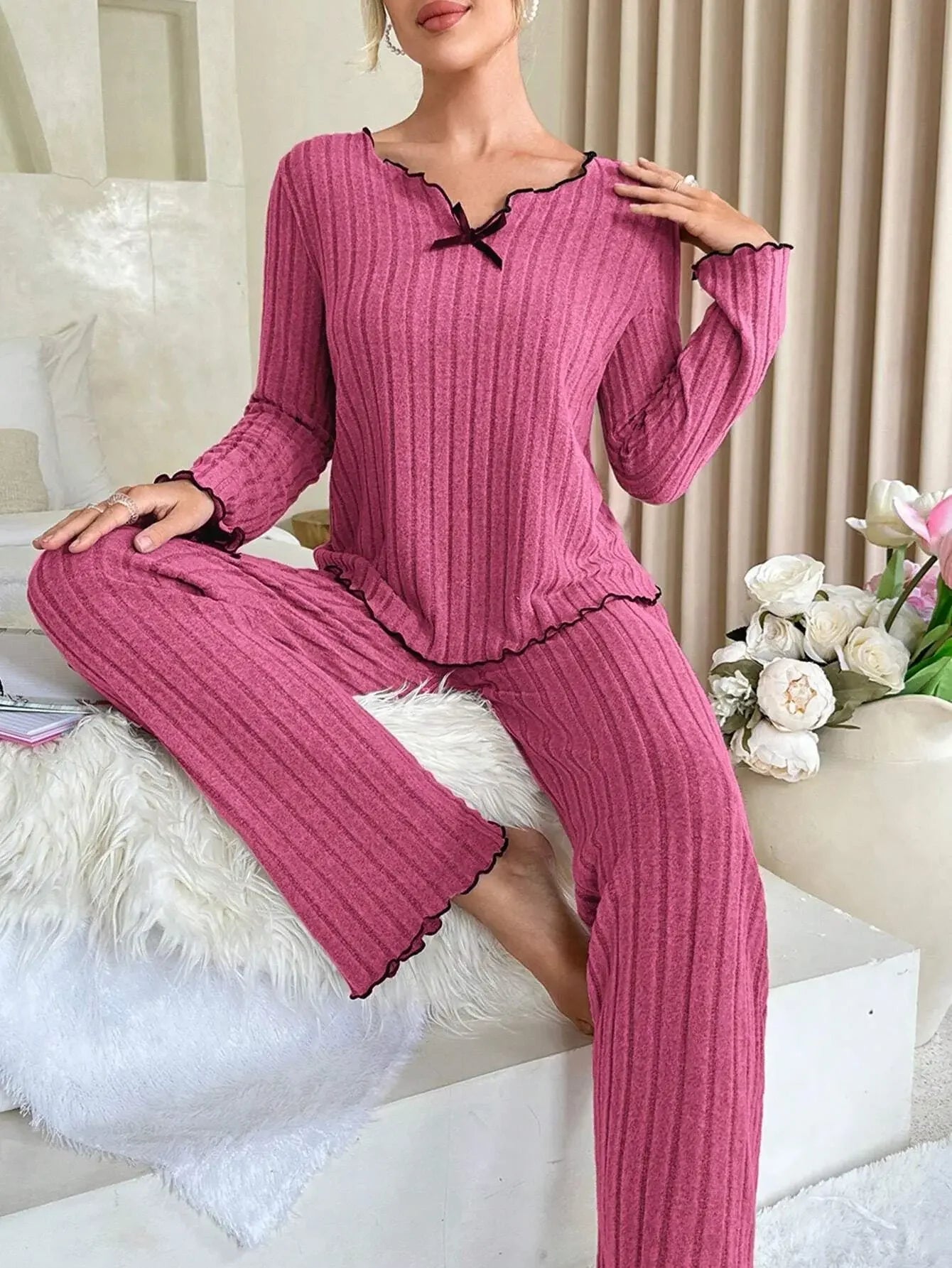 Pyjama côtelé pour femme – Vêtements de détente automne-hiver