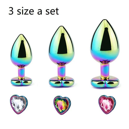 Ensemble de plugs anaux arc-en-ciel en or rose, petites, moyennes et grandes tailles, perles anales en métal, plug anal, bijoux, gode, jouet sexuel pour femme et homme