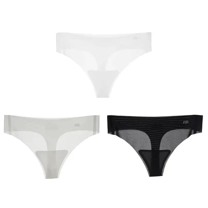 Lot de 3 strings transparents ultra-fins pour femme, sous-vêtements sexy sans couture, taille basse, couleur unie, séchage rapide