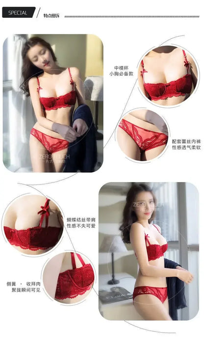 Soutien-gorge demi-bonnet en dentelle française pour femme – Bralette push-up décolletée en V