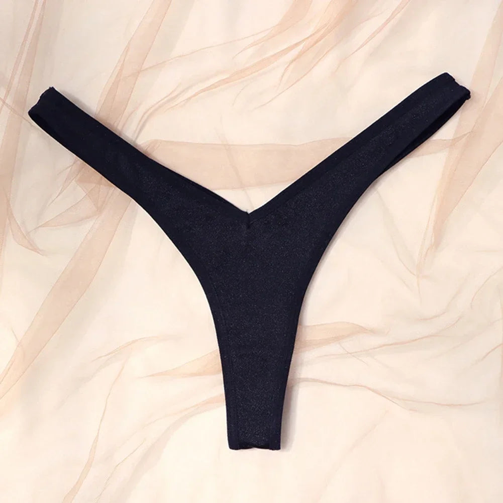 String de sport sexy taille V pour femme, couleur unie, respirant, confortable, entrejambe, taille basse, doux, sous-vêtement bikini