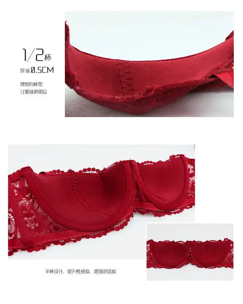 Soutien-gorge demi-bonnet en dentelle française pour femme – Bralette push-up décolletée en V