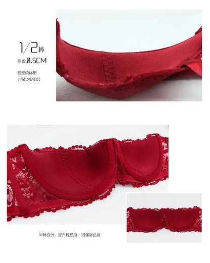 Soutien-gorge demi-bonnet en dentelle française pour femme – Bralette push-up décolletée en V