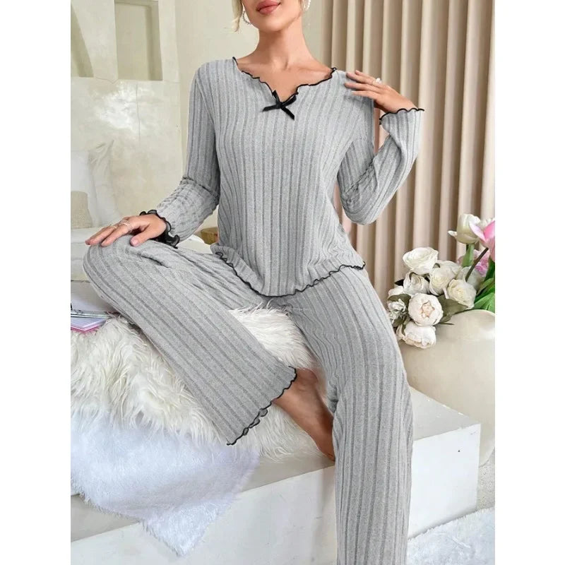Pyjama côtelé pour femme – Vêtements de détente automne-hiver