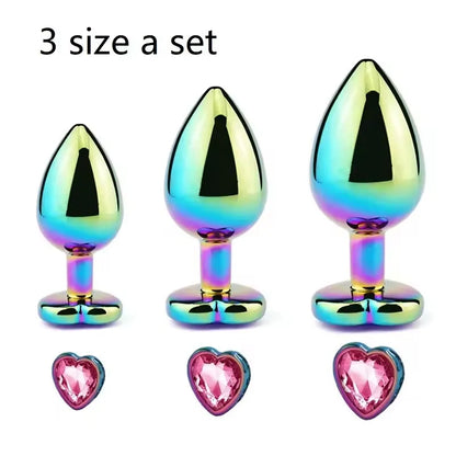 Ensemble de plugs anaux arc-en-ciel en or rose, petites, moyennes et grandes tailles, perles anales en métal, plug anal, bijoux, gode, jouet sexuel pour femme et homme