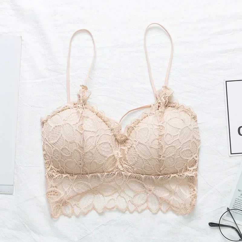 Soutien-gorge push-up sans bretelles en dentelle tournesol pour femme – Bralette push-up sans coutures