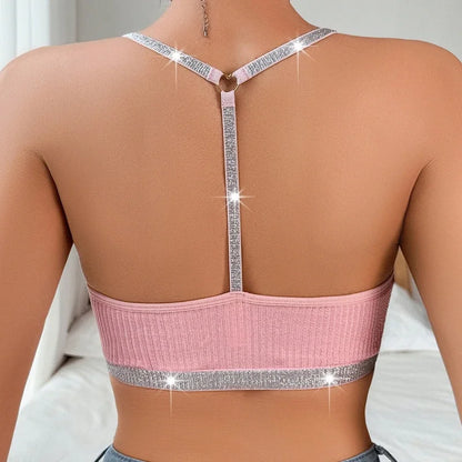 Soutien-gorge caraco dos nu en dentelle pour femme – Bralette côtelée à fleurs