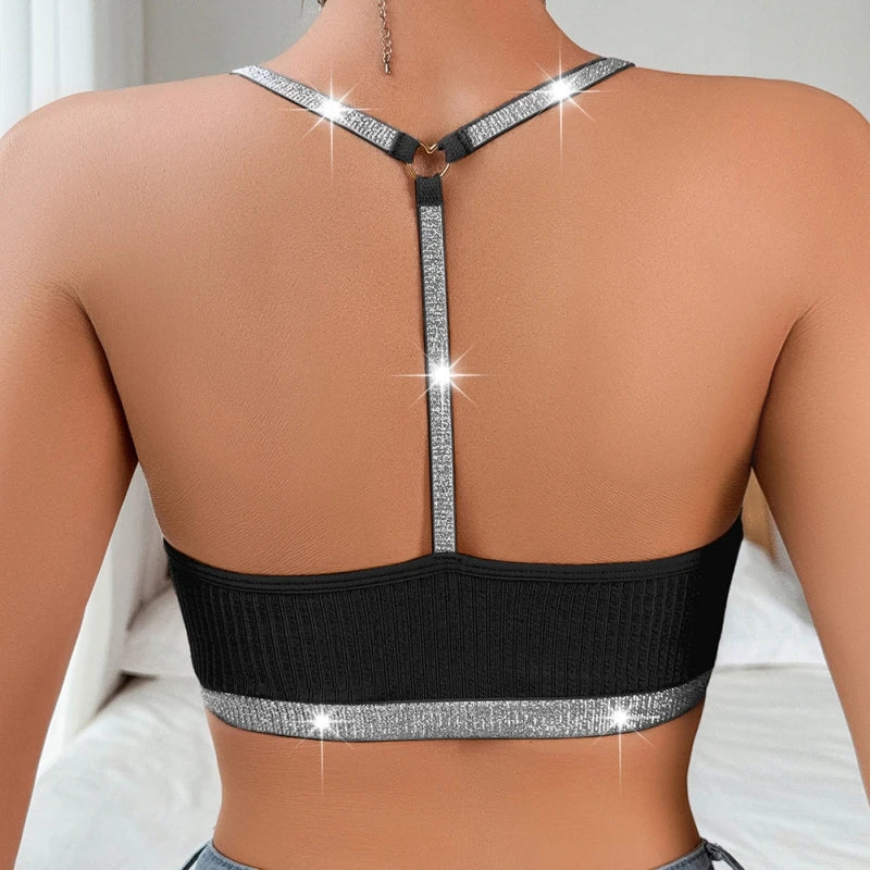 Soutien-gorge caraco dos nu en dentelle pour femme – Bralette côtelée à fleurs