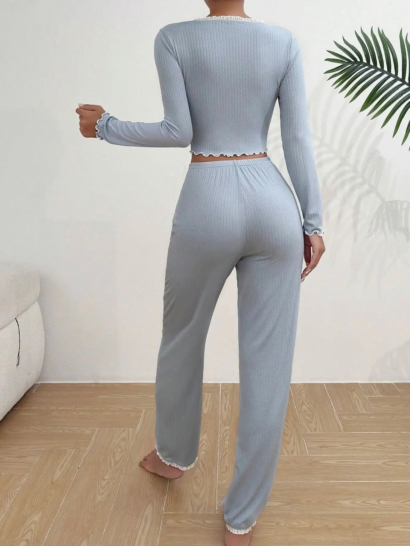 Ensemble pyjama automne-hiver pour femme – Vêtements d'intérieur 2 pièces en dentelle