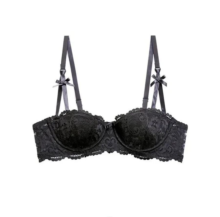 Soutien-gorge demi-bonnet en dentelle française pour femme – Bralette push-up décolletée en V