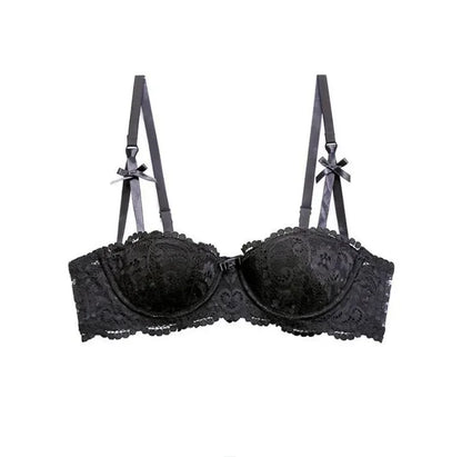 Soutien-gorge demi-bonnet en dentelle française pour femme – Bralette push-up décolletée en V