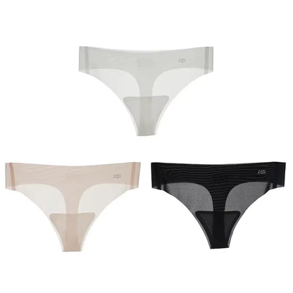 Lot de 3 strings transparents ultra-fins pour femme, sous-vêtements sexy sans couture, taille basse, couleur unie, séchage rapide