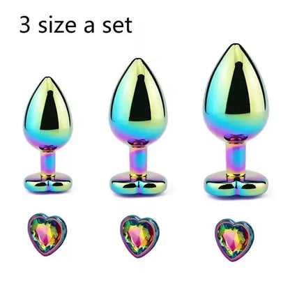 Ensemble de plugs anaux arc-en-ciel en or rose, petites, moyennes et grandes tailles, perles anales en métal, plug anal, bijoux, gode, jouet sexuel pour femme et homme