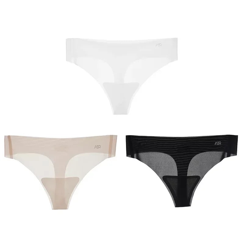 Lot de 3 strings transparents ultra-fins pour femme, sous-vêtements sexy sans couture, taille basse, couleur unie, séchage rapide