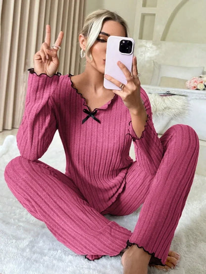 Pyjama côtelé pour femme – Vêtements de détente automne-hiver