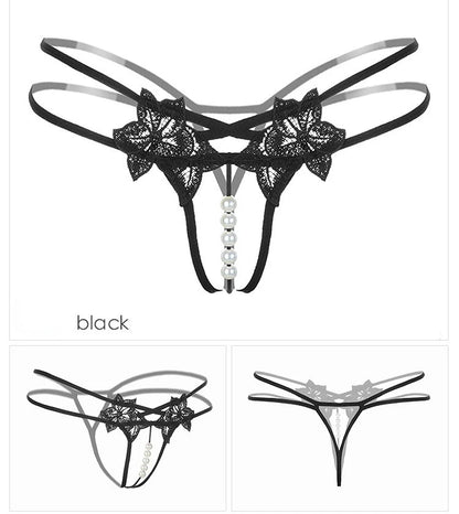 String en perles pour femme – Lingerie sexy à entrejambe ouvert