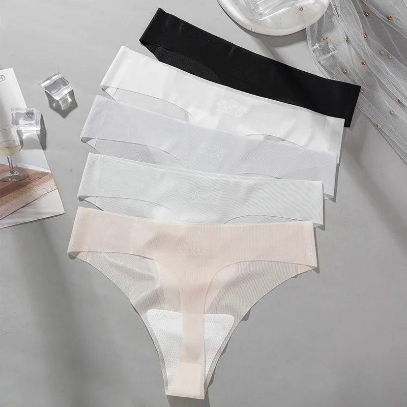 Lot de 3 strings transparents ultra-fins pour femme, sous-vêtements sexy sans couture, taille basse, couleur unie, séchage rapide