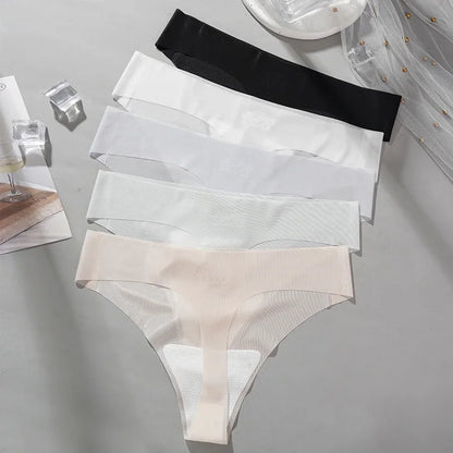 Lot de 3 strings transparents ultra-fins pour femme, sous-vêtements sexy sans couture, taille basse, couleur unie, séchage rapide