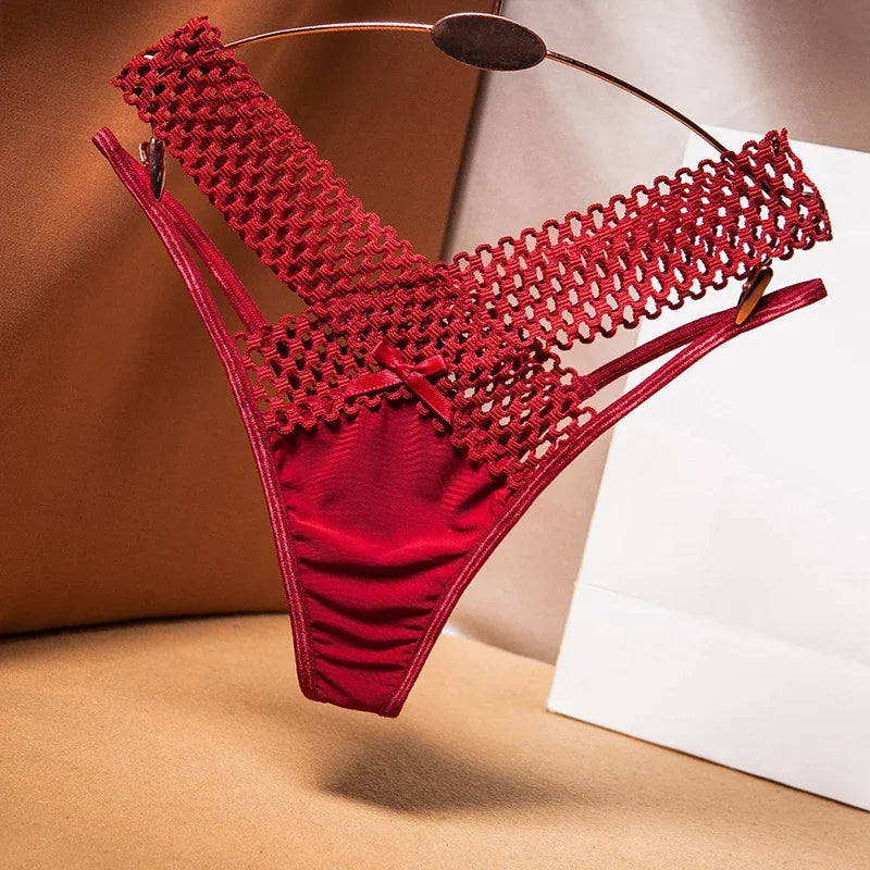 Culotte sexy pour femme, taille basse, ajourée, croisée, lingerie sexy, sous-vêtements confortables, string en soie glacée, tendance