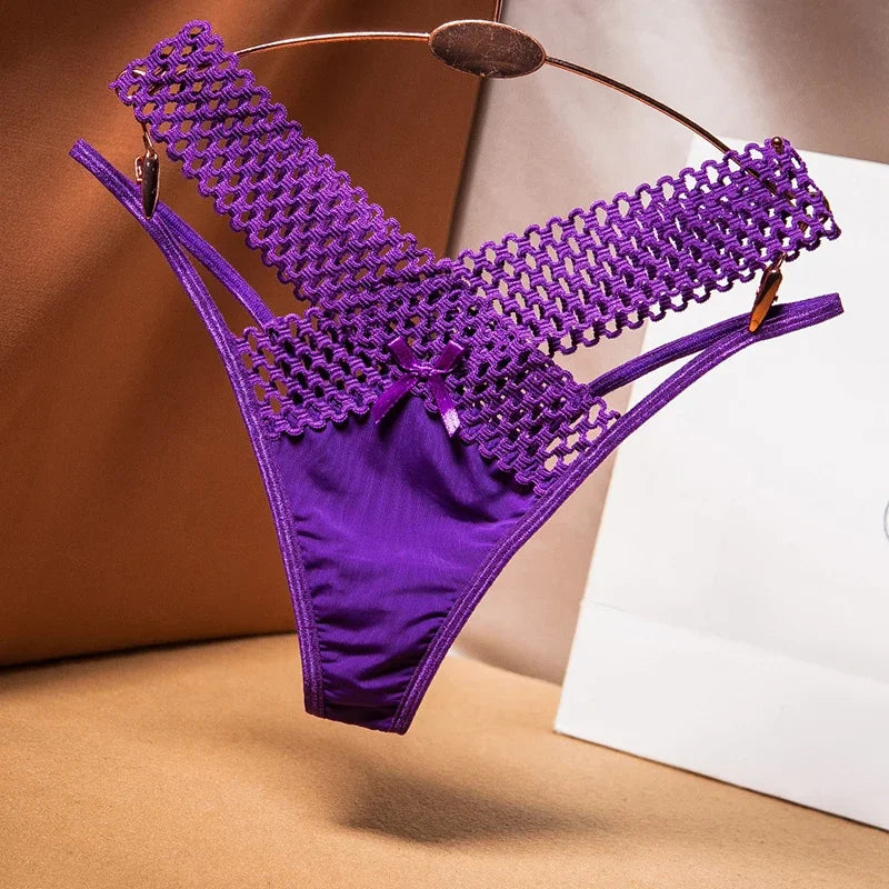 Culotte sexy pour femme, taille basse, ajourée, croisée, lingerie sexy, sous-vêtements confortables, string en soie glacée, tendance