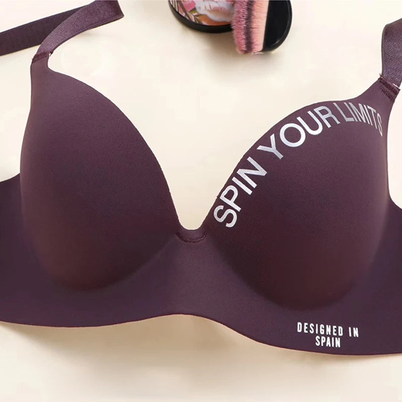 Brassière décolletée en V sans coutures pour femme – Imprimé lettres