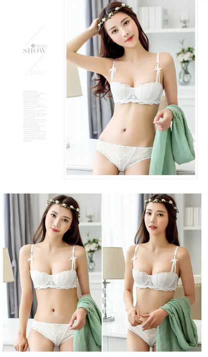 Soutien-gorge demi-bonnet en dentelle française pour femme – Bralette push-up décolletée en V
