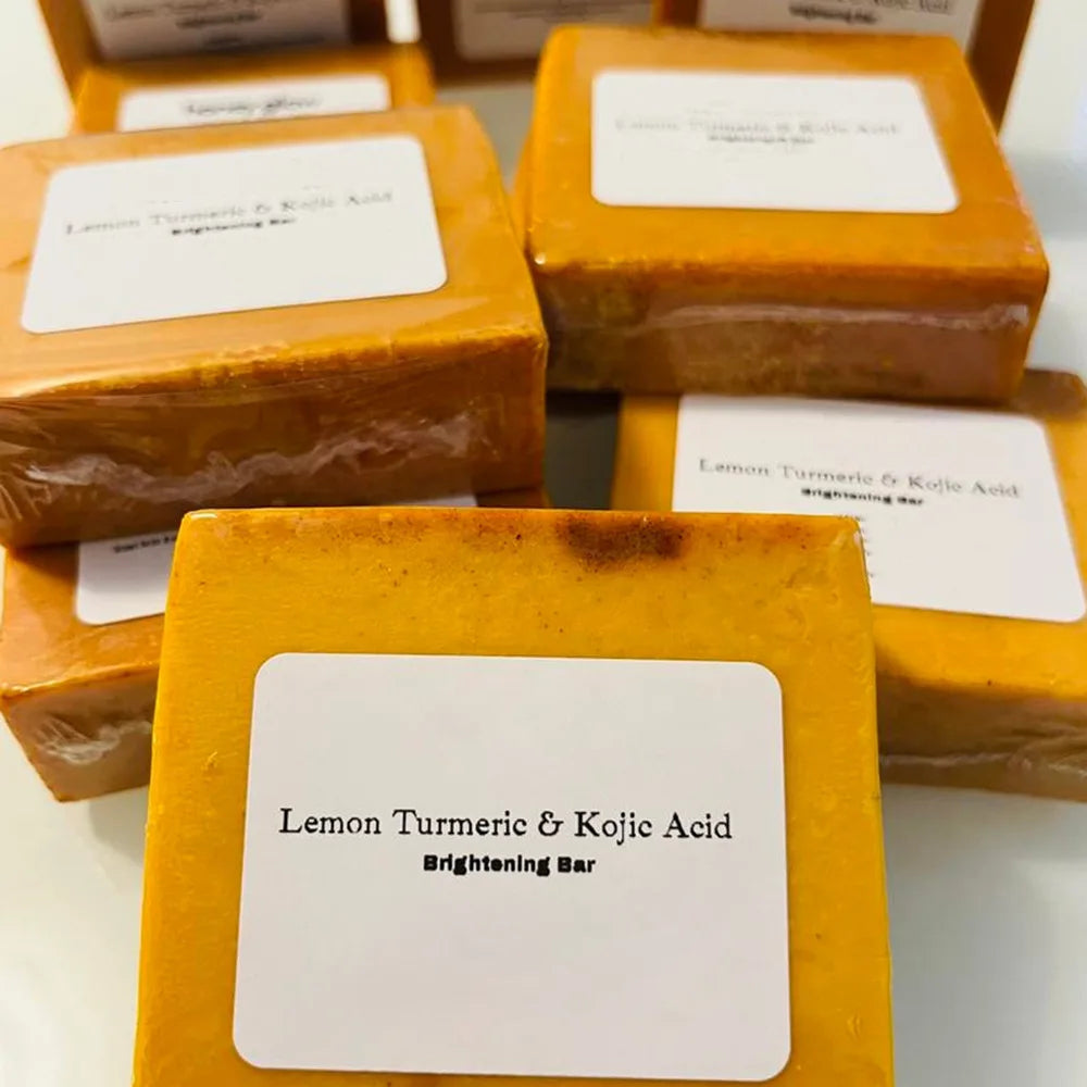Savon artisanal au curcuma 100 g, savon au citron et à l'acide kojique, savon pour la douche et le visage
