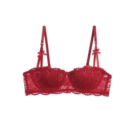Soutien-gorge demi-bonnet en dentelle française pour femme – Bralette push-up décolletée en V