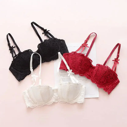 Soutien-gorge demi-bonnet en dentelle française pour femme – Bralette push-up décolletée en V