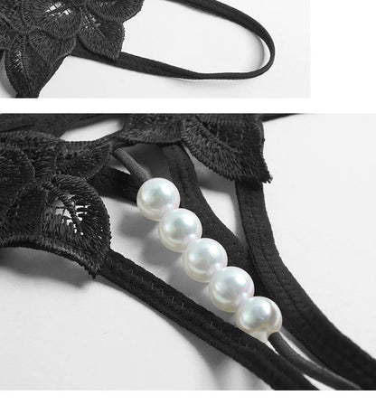 String en perles pour femme – Lingerie sexy à entrejambe ouvert