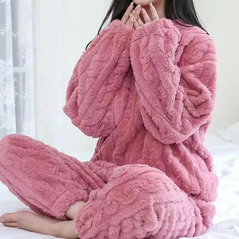 Ensemble pyjama en velours polaire pour femme – Pull et pantalon